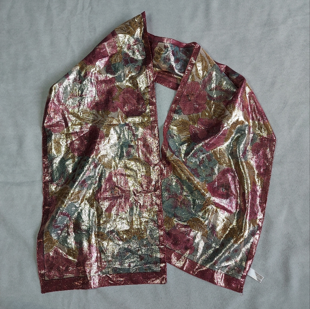 Vintage Made In Italy Monique Martin Metallic Floral Scarf